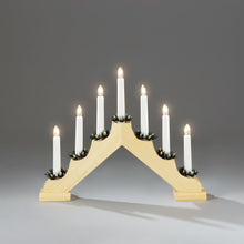 Load image into Gallery viewer, Natural Wood 7 Bulb Christmas Candle Bridge

