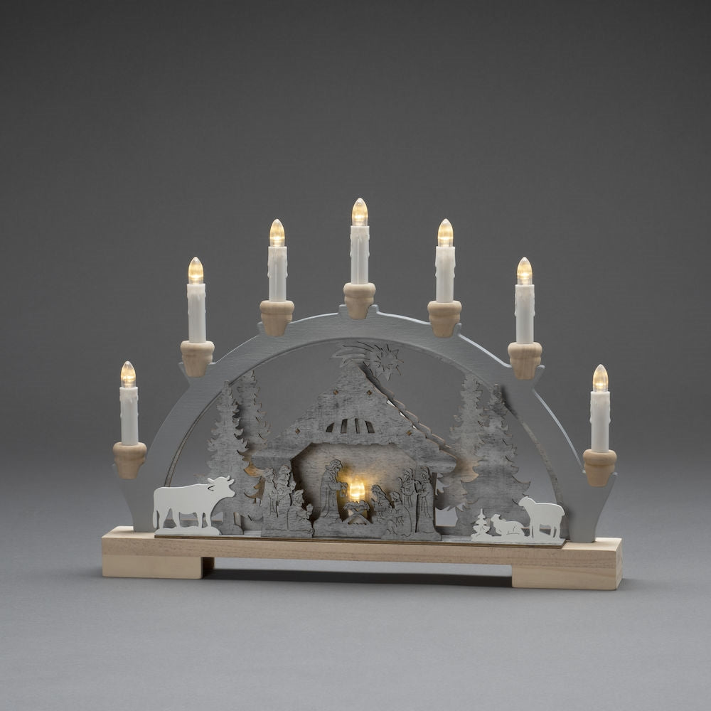 Wooden Candle Bridge with Lit Silhouette Nativity Scene