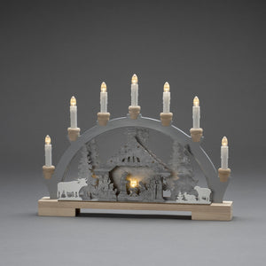 Wooden Candle Bridge with Lit Silhouette Nativity Scene