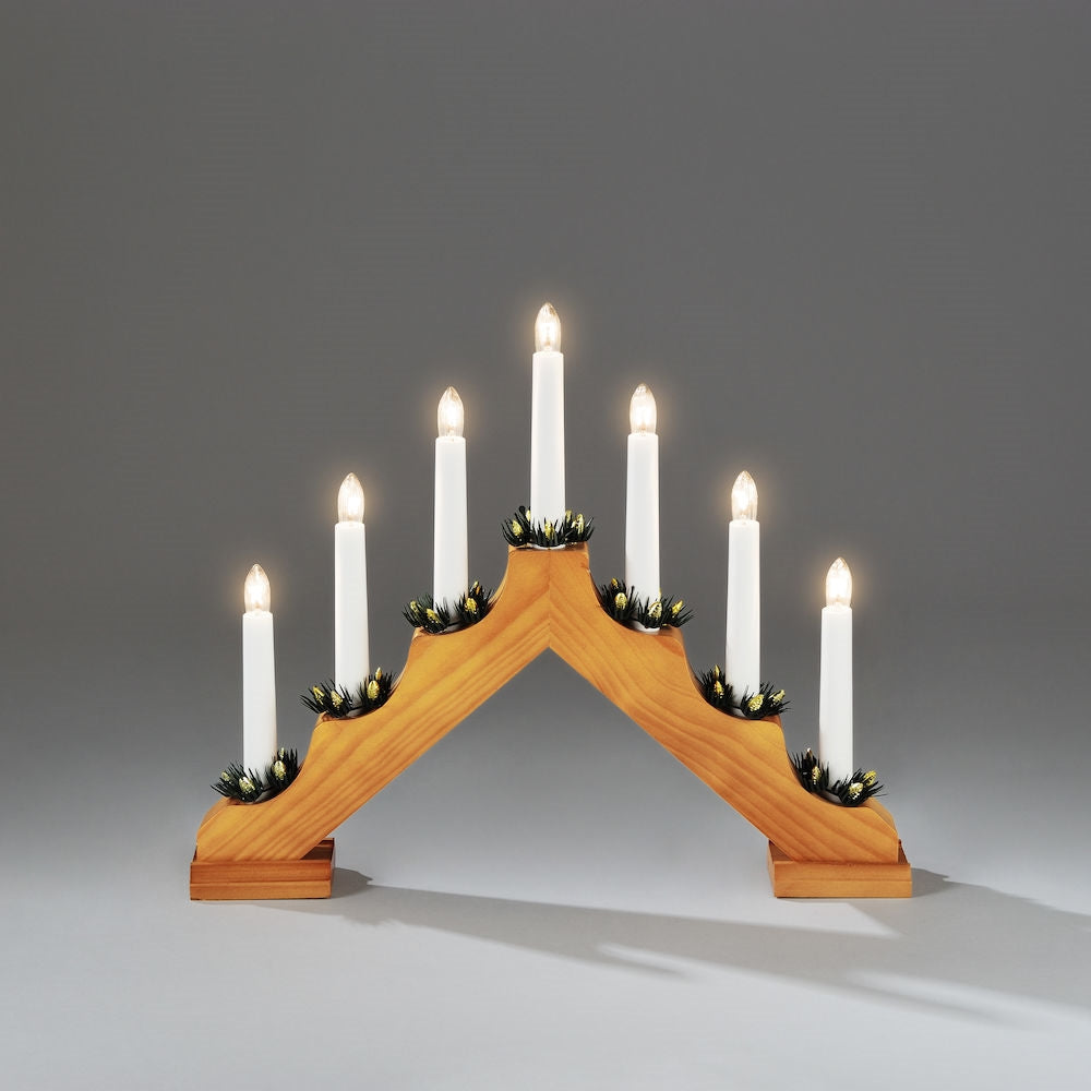 Oak Wood 7 Bulb Christmas Candle Bridge