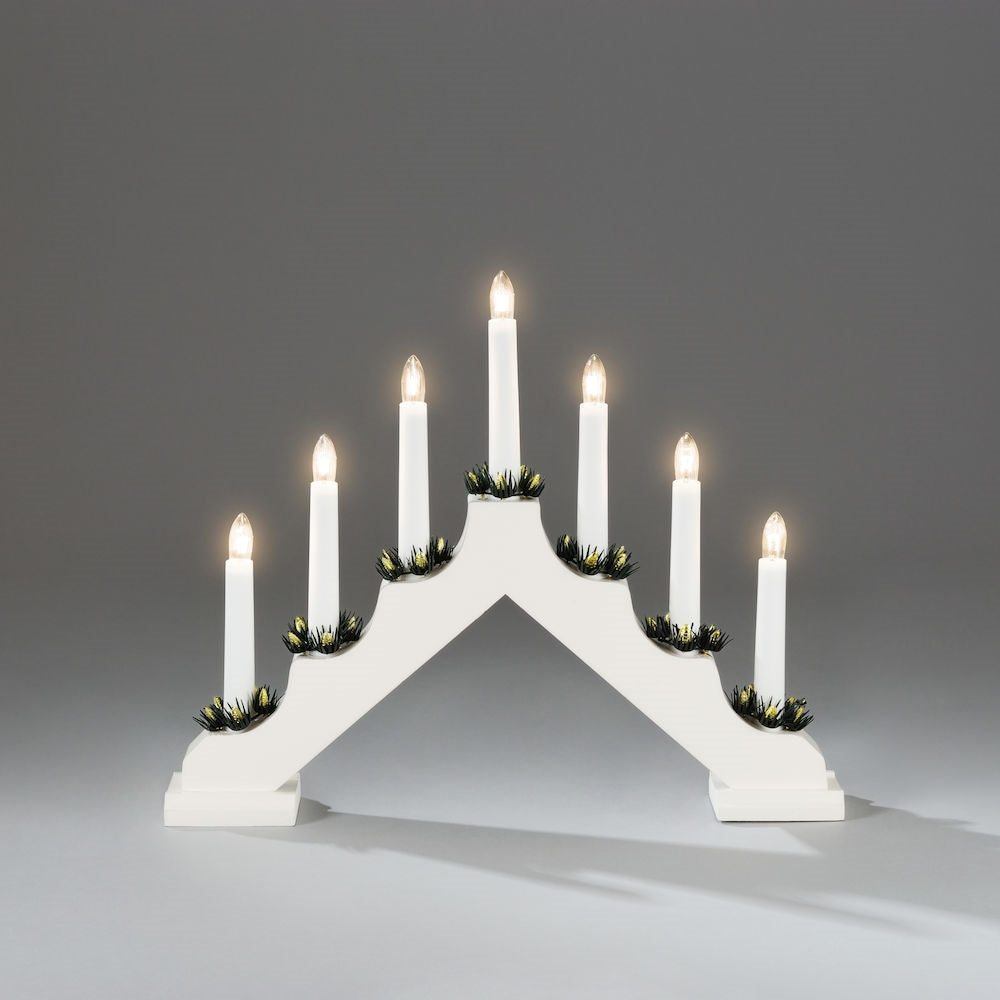 White Wood 7 Bulb Christmas Candle Bridge