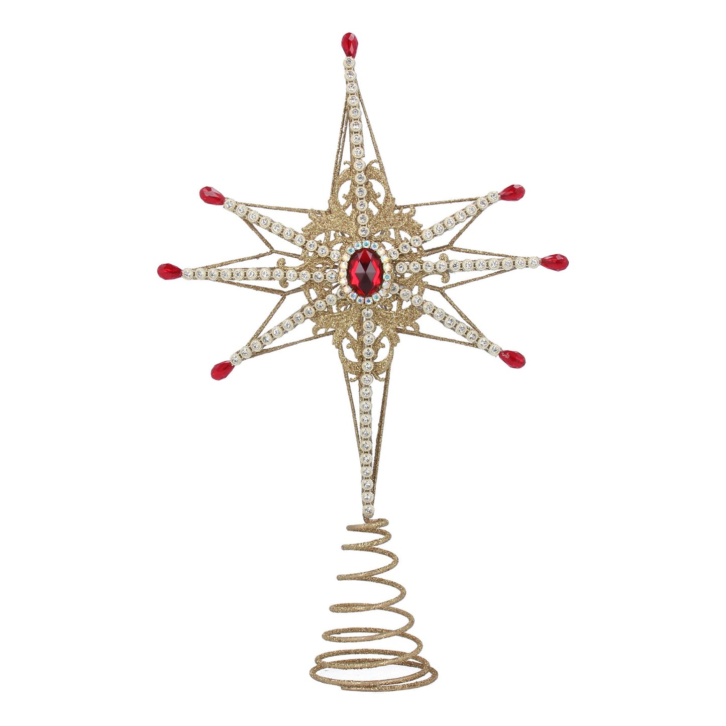 Christmas Gold Star with Beading and Red Jewel Tree Topper