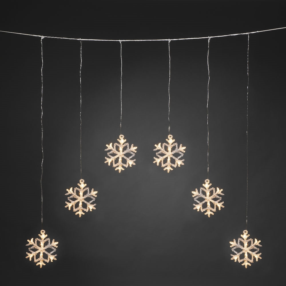 Konstsmide 6 Warm White Acrylic Snowflakes Christmas Curtain Lights