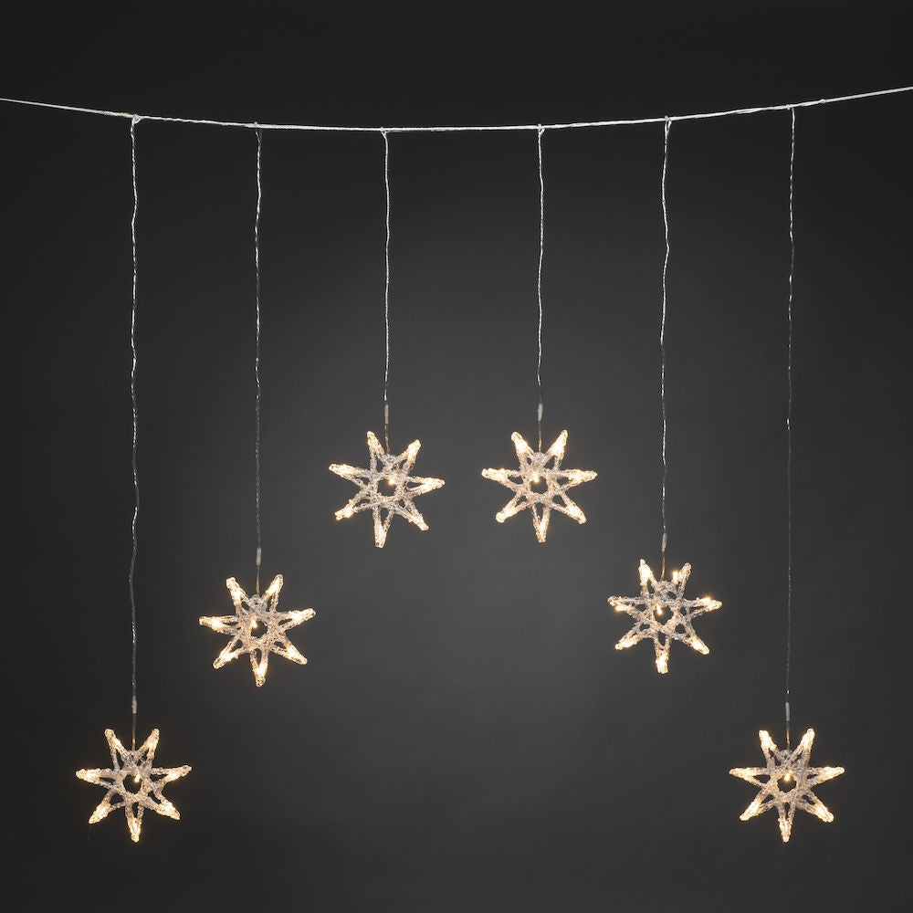 Konstsmide 6 Warm White Acrylic Star Christmas Curtain Lights