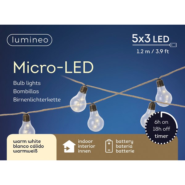 5 Bulb Lights on Hemp Rope Battery Operated