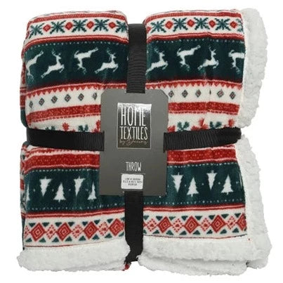 Christmas Patterned Red and Green Throw