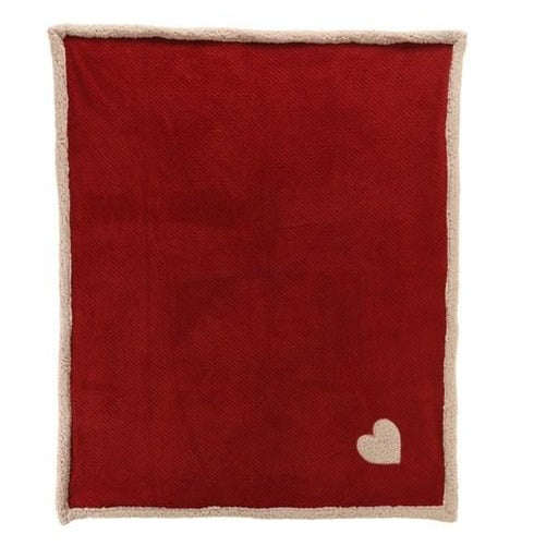 Red Christmas Throw with Heart Embroidery