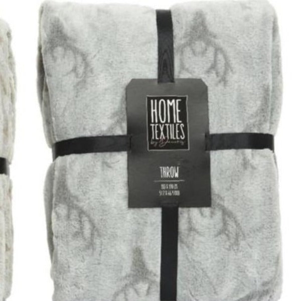 Christmas Reindeer Head Design Grey Throw