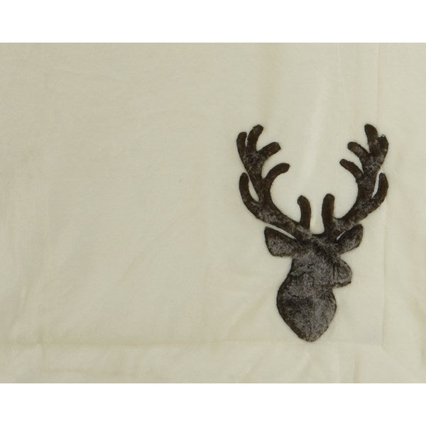 Faux Fur Stag Head Cream Christmas Throw