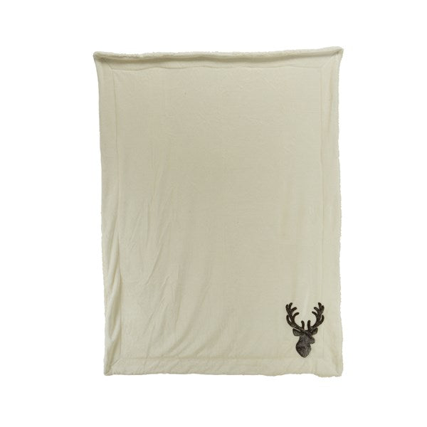 Faux Fur Stag Head Cream Christmas Throw