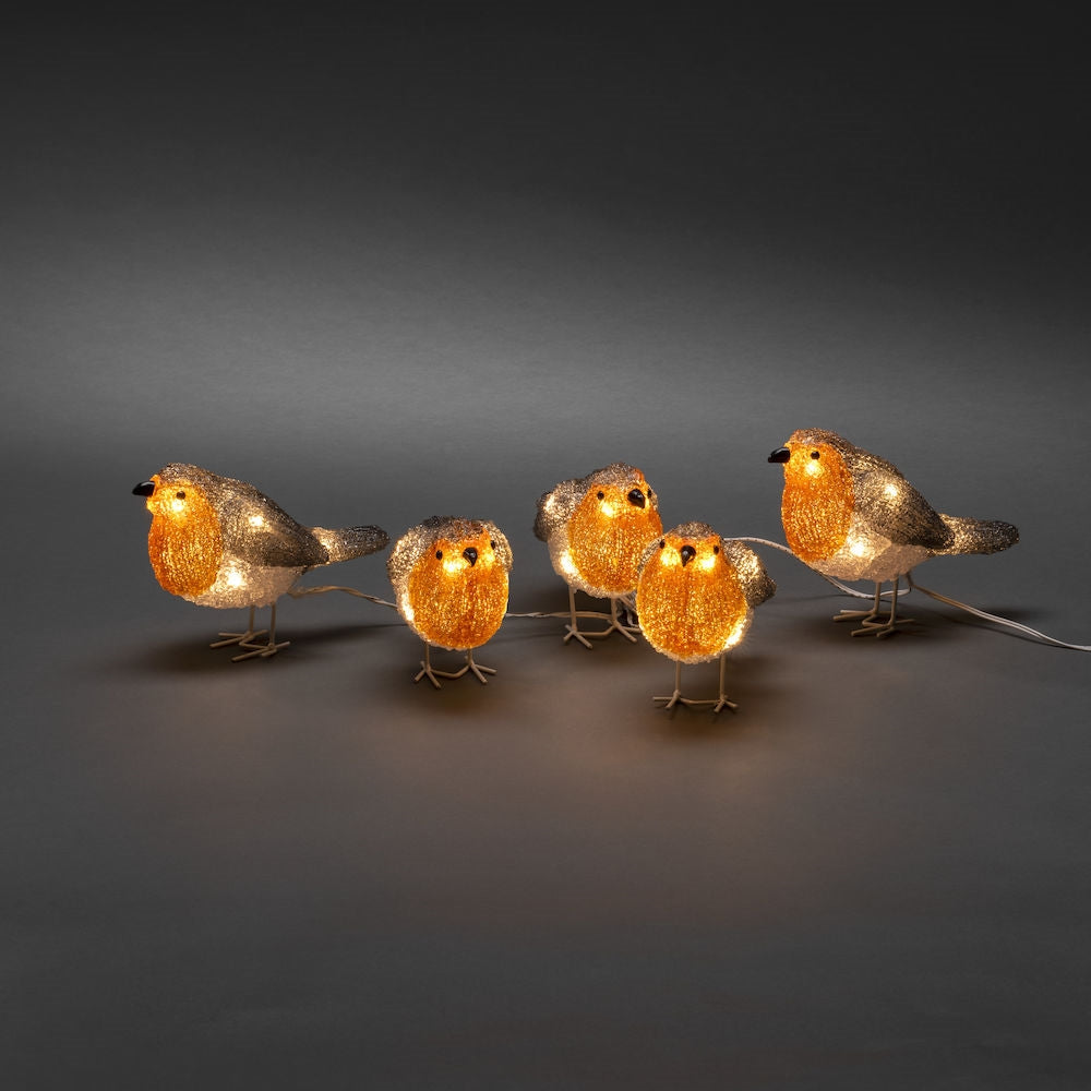 Konstsmide 5 Piece Acrylic Robins LED Christmas Light Set