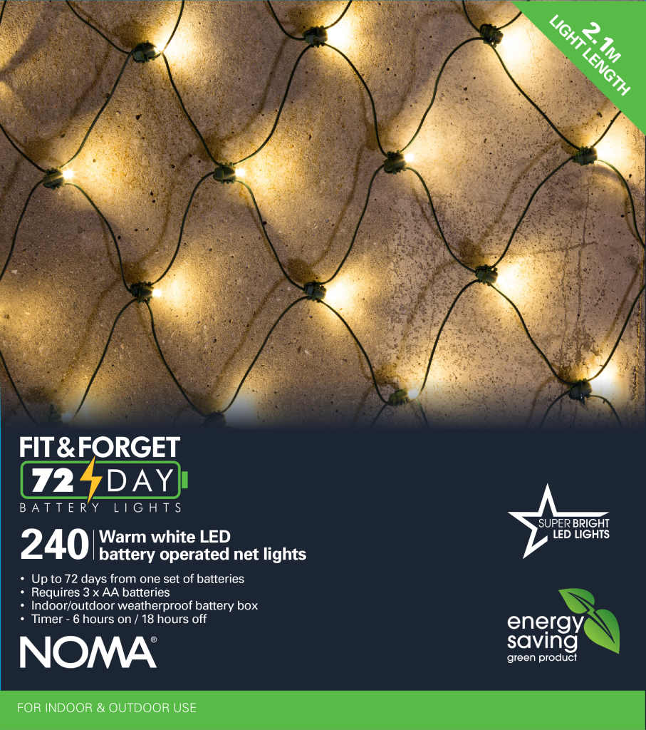 Noma 240 Warm White Christmas LED Net Lights Battery Operated