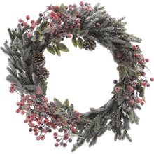 Load image into Gallery viewer, Snowy Red Berries and Pine Cones Christmas Wreath 60cm
