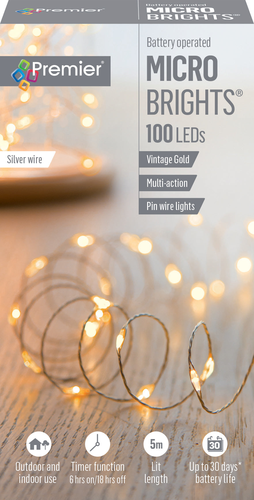 100 Vintage Gold Microbright LED Pin Wire Lights