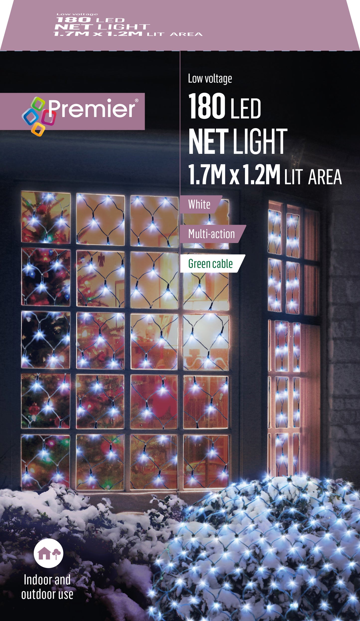 Premier 1.7m x 1.2m White Christmas Net Lights