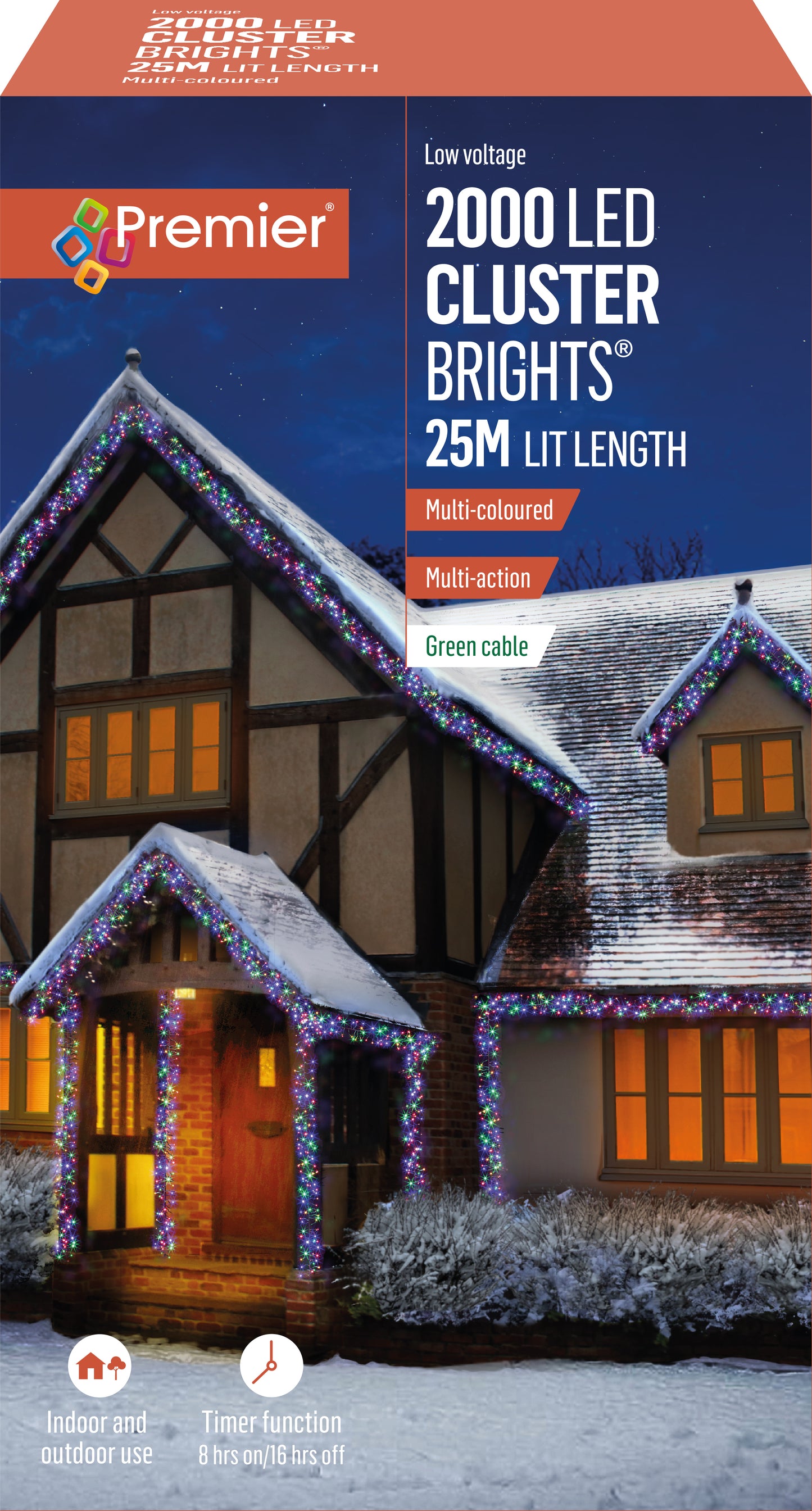 Premier 2000 LED Multi Coloured Cluster Brights Christmas Lights