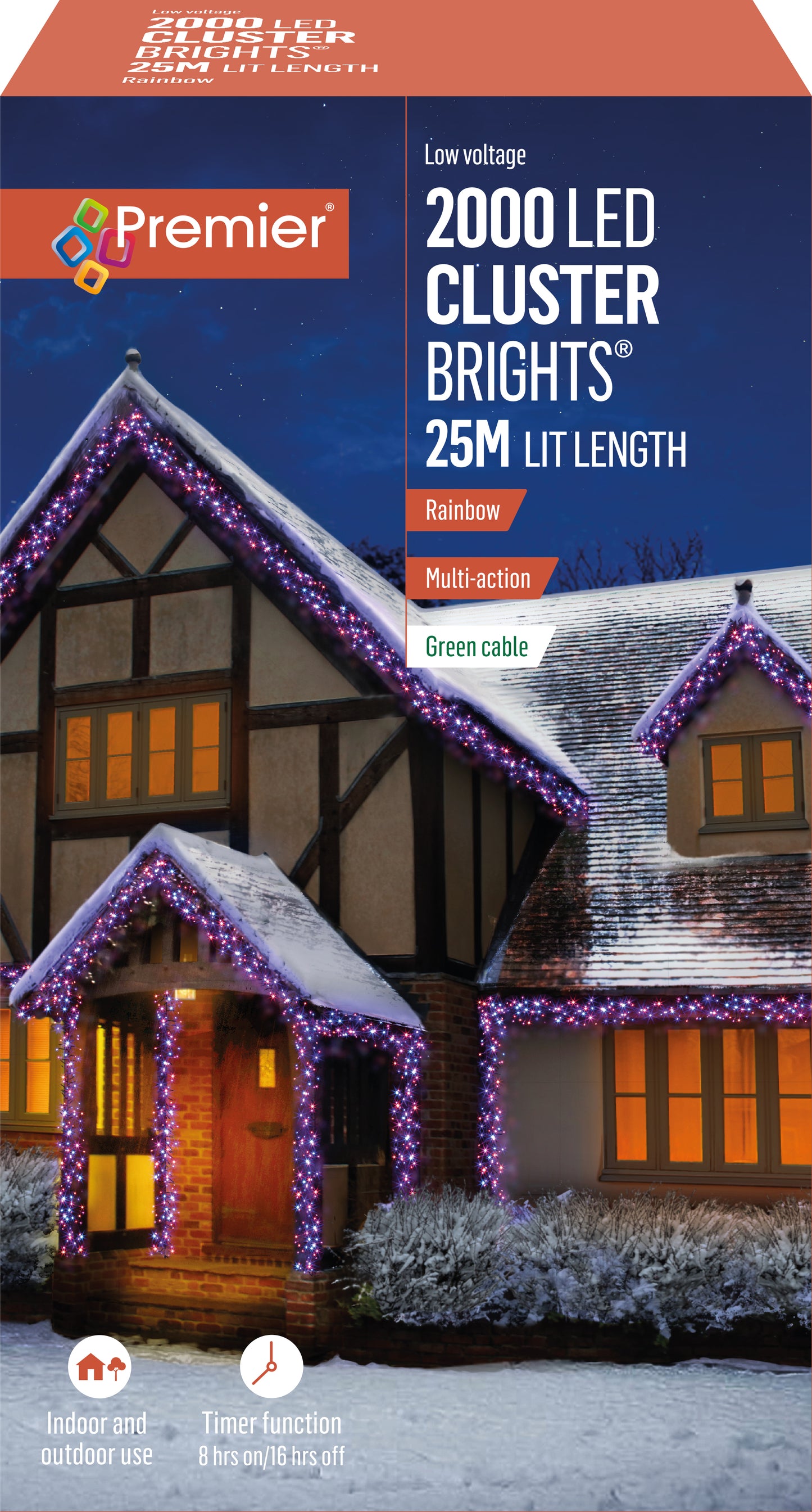 Premier 2000 LED Rainbow Cluster Brights Christmas Lights