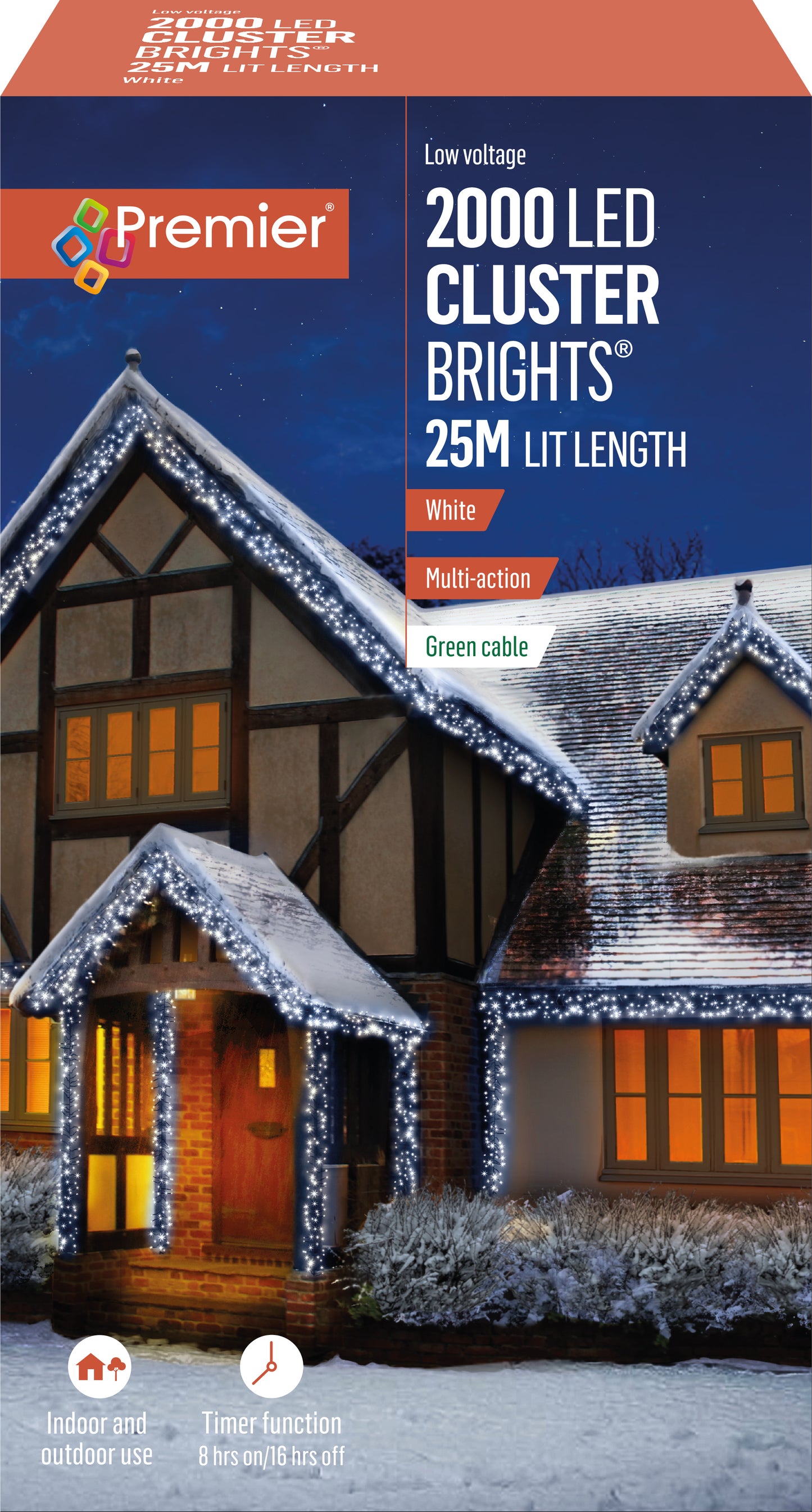 Premier 2000 LED White Cluster Brights Christmas Lights