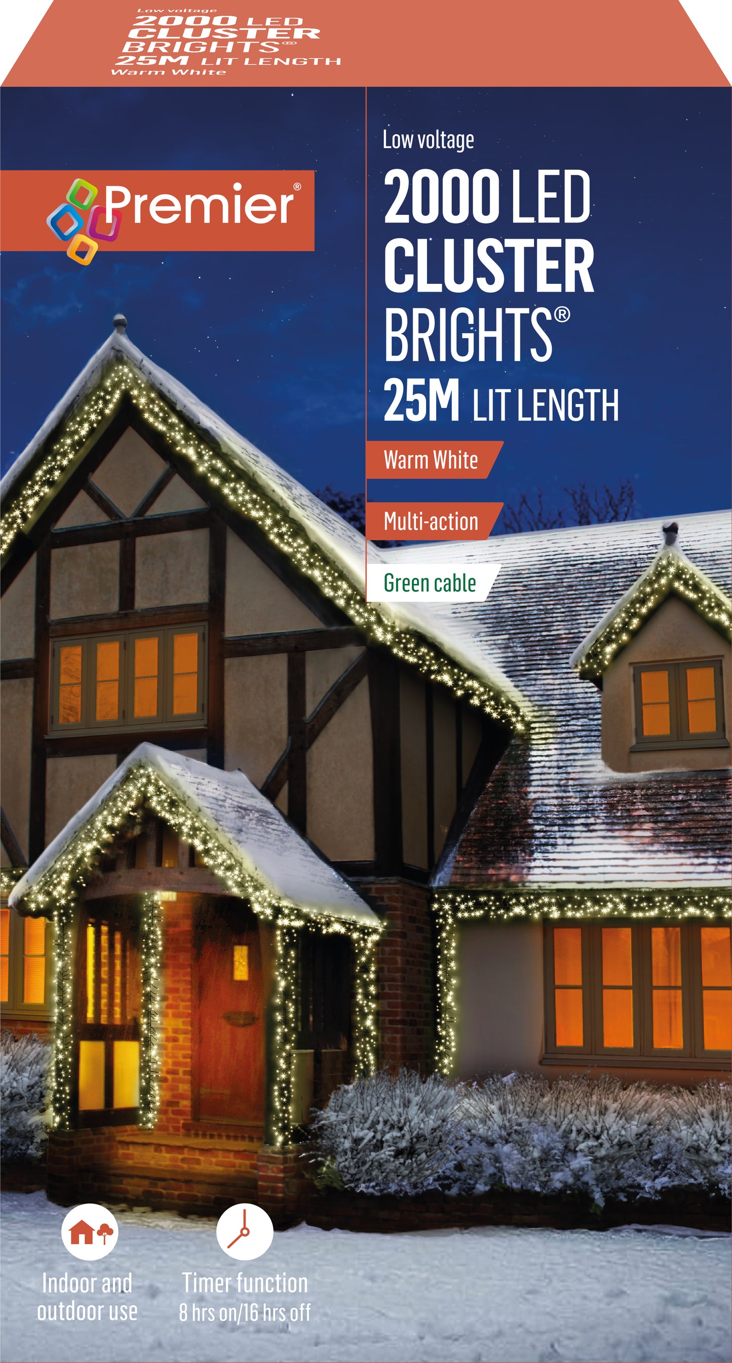 Premier 2000 LED Warm White Cluster Brights Christmas Lights