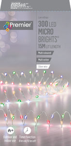 Premier 300 Multi Colour LED Christmas Microbrights Silver Wire