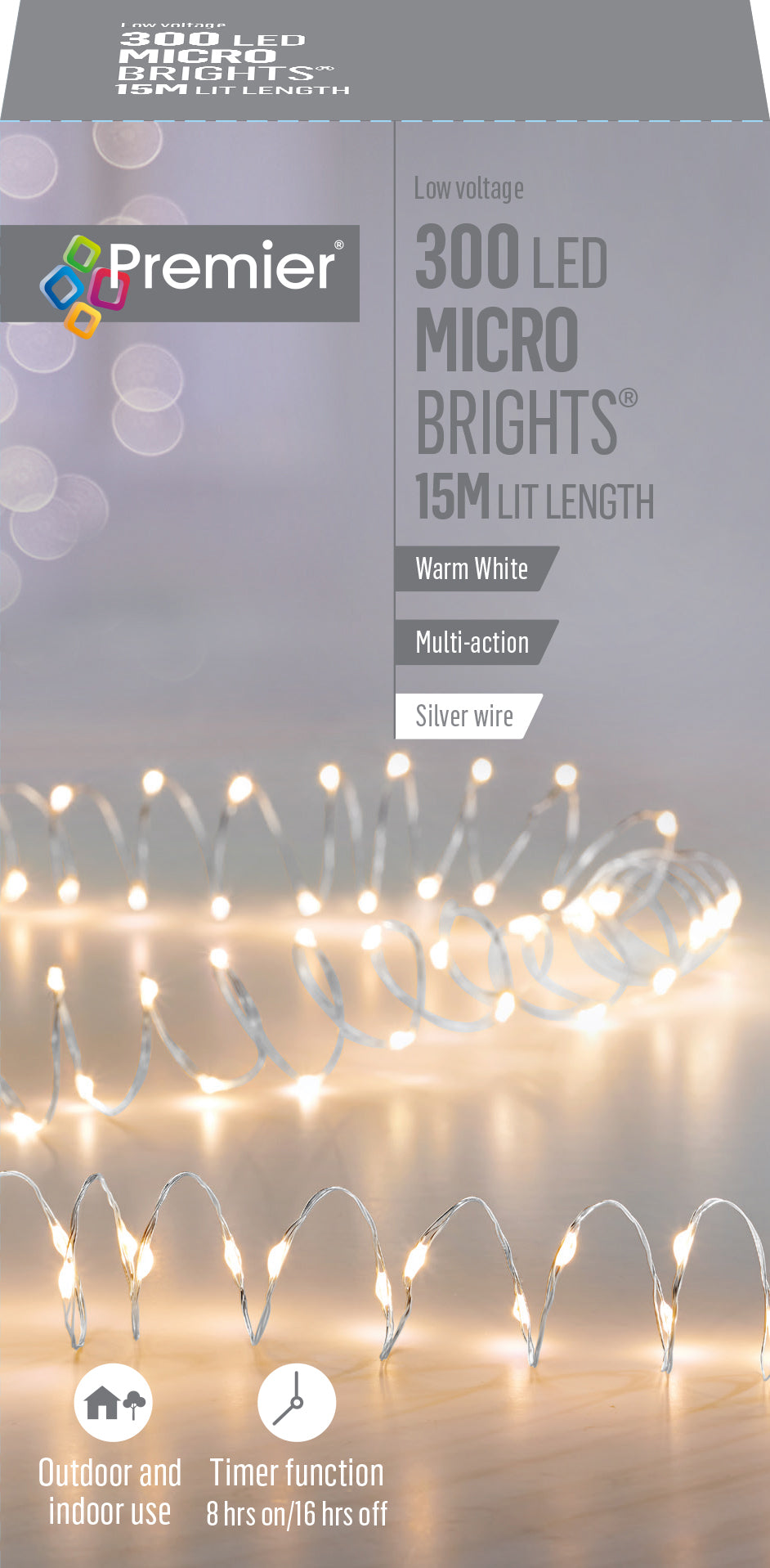 Premier 300 Warm White LED Christmas Microbrights Silver Wire