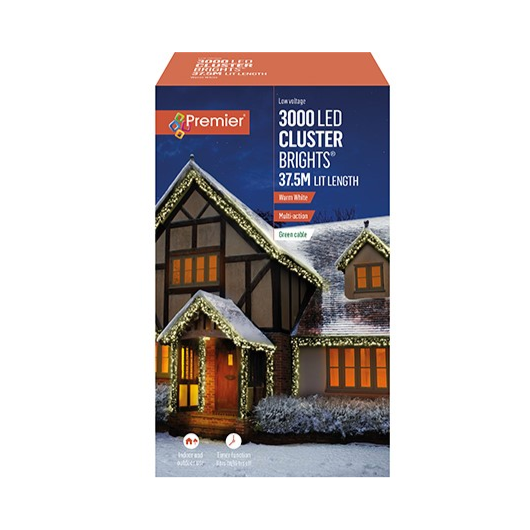Premier 3000 Cluster Brights LED Christmas Lights Warm White