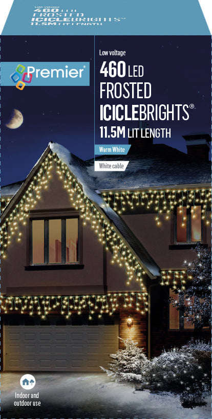 Premier 460 Warm White LED Frosted Cap Christmas Iciclebrights