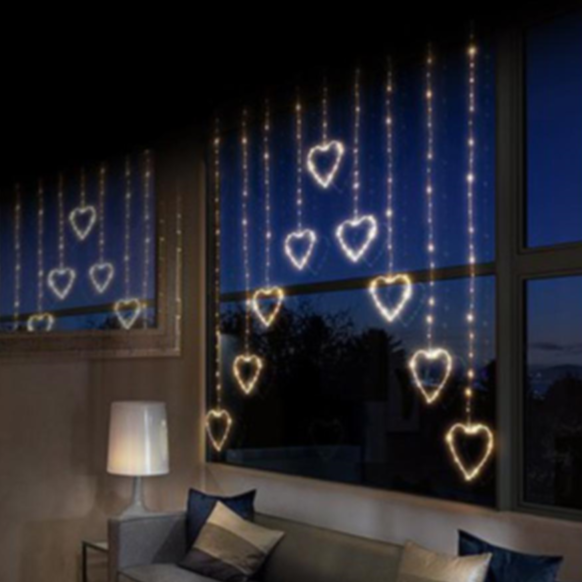 Warm White Heart V-Shape Christmas Curtain Lights