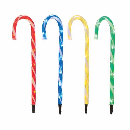 Set of 4 Multi Colour Christmas Candy Cane Stake Lights 62cm