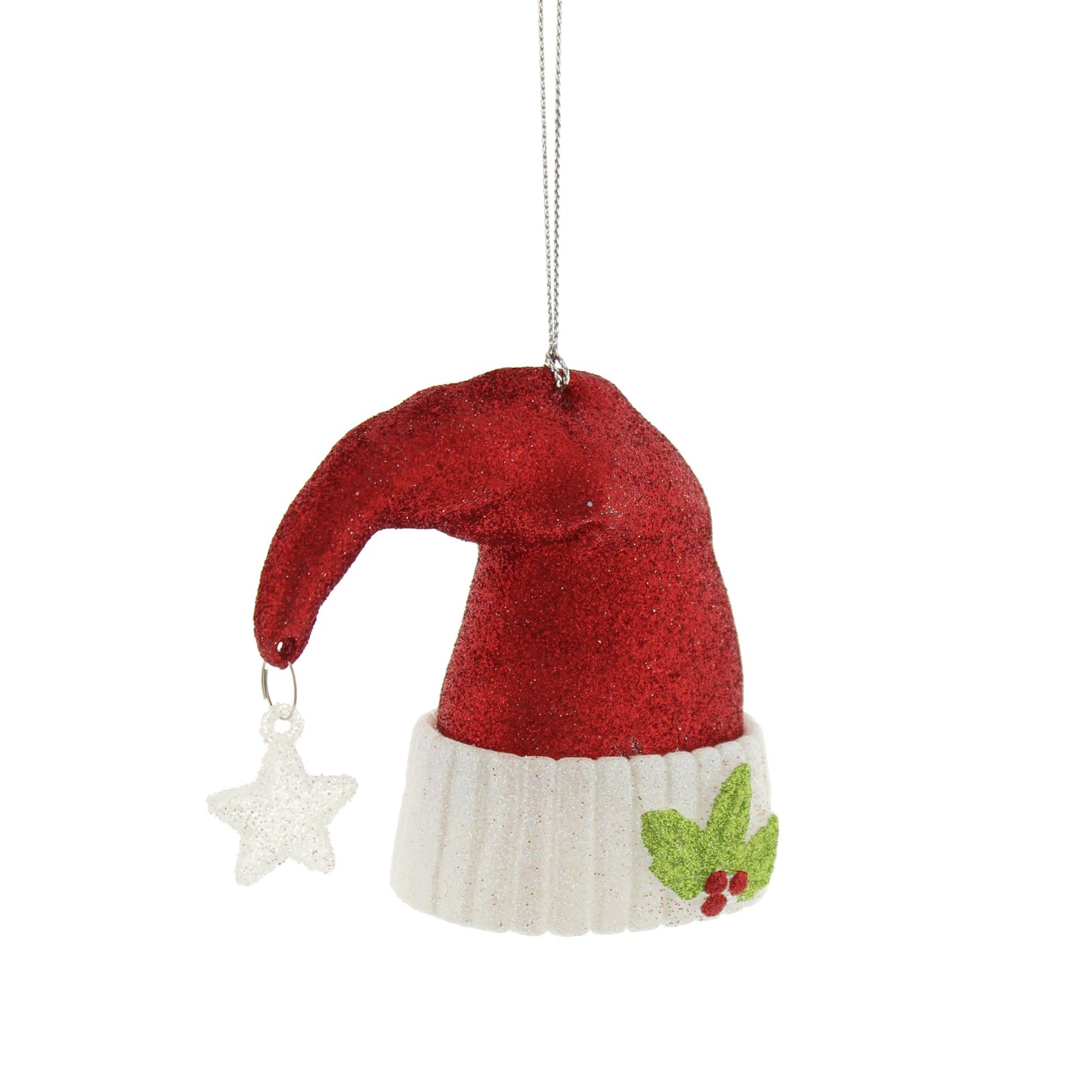 Red Glitter Santa Hat Christmas Bauble 9cm