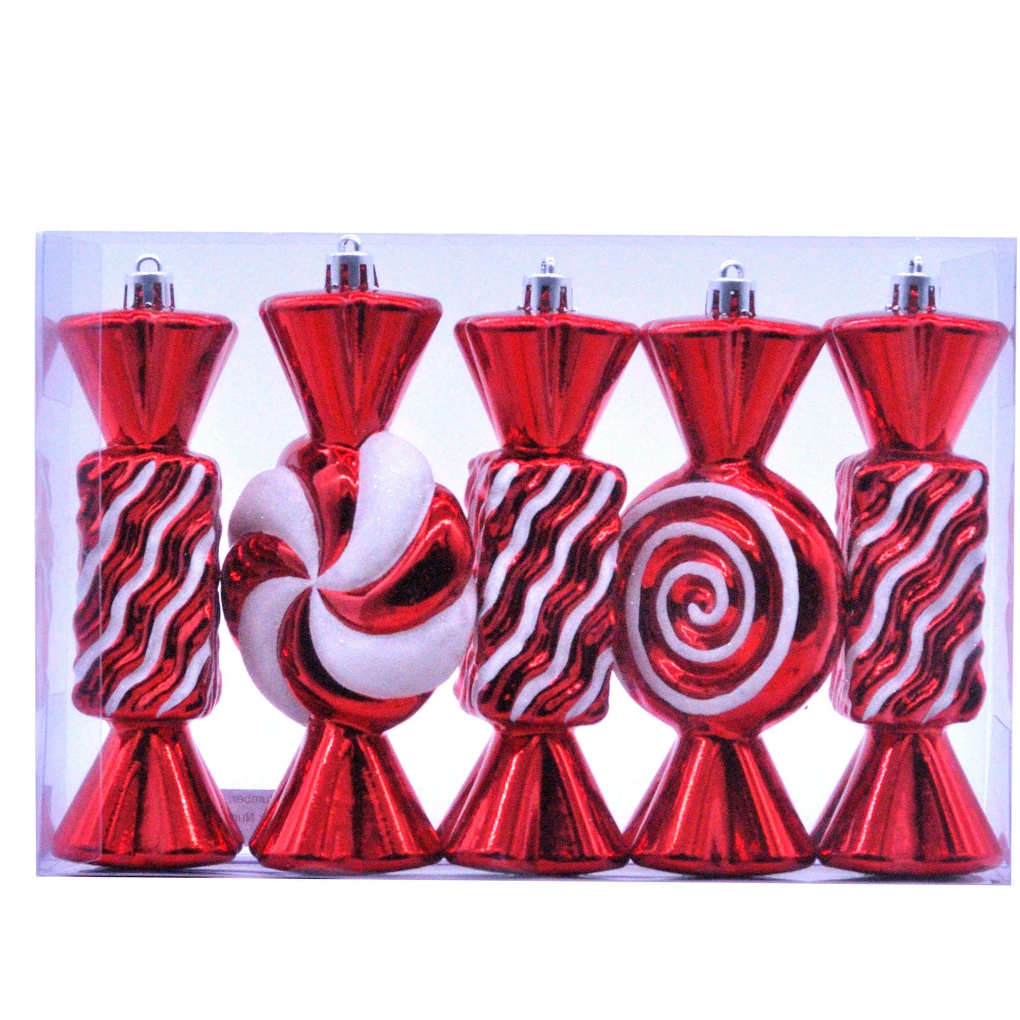 Set of 5 Striped Candy Cane Christmas Baubles