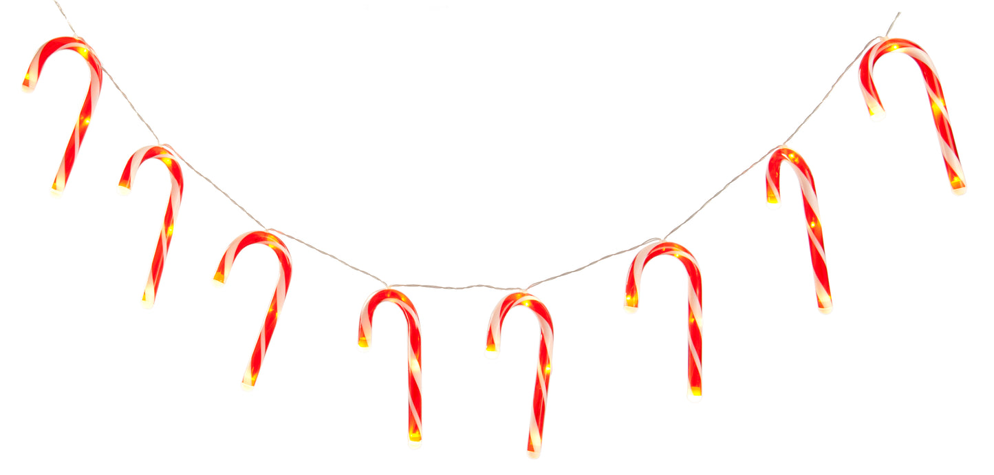 Set of 10 Christmas Candy Cane String Lights