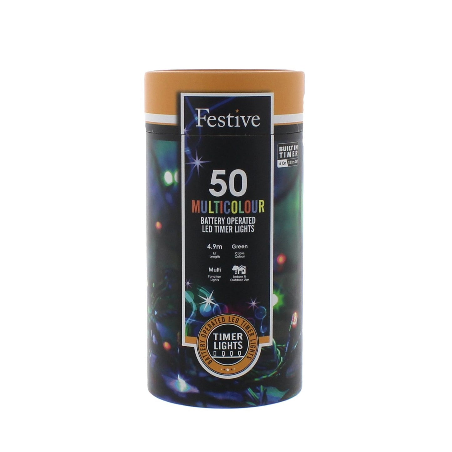 Festive 50 Multi Colour Battery Operated Christmas String Lights