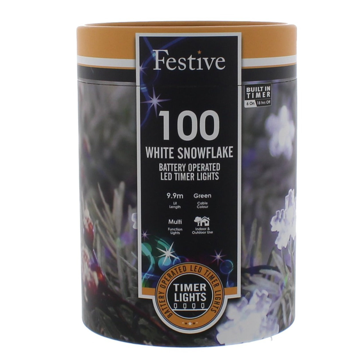 Festive 100 White Snowflake Battery Operated Christmas String Lights