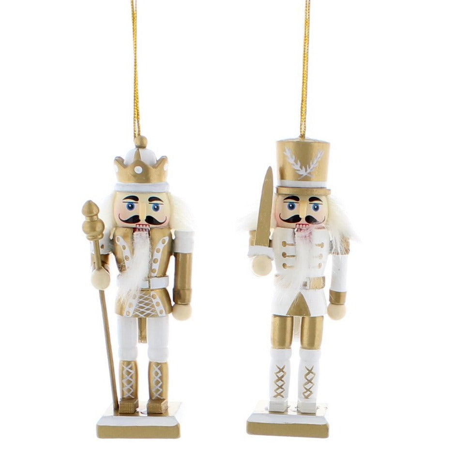 White & Gold Nutcracker 12cm Hanging Christmas Tree Decoration