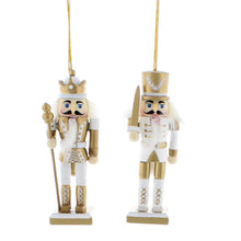 Load image into Gallery viewer, White &amp; Gold Nutcracker 12cm Hanging Decoration
