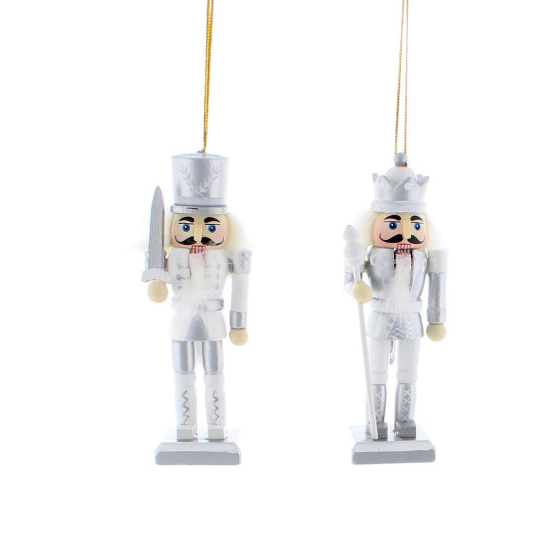 White & Silver Nutcracker 12cm Hanging Christmas Decoration Set