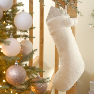 White Faux Fur Christmas Stocking 56cm