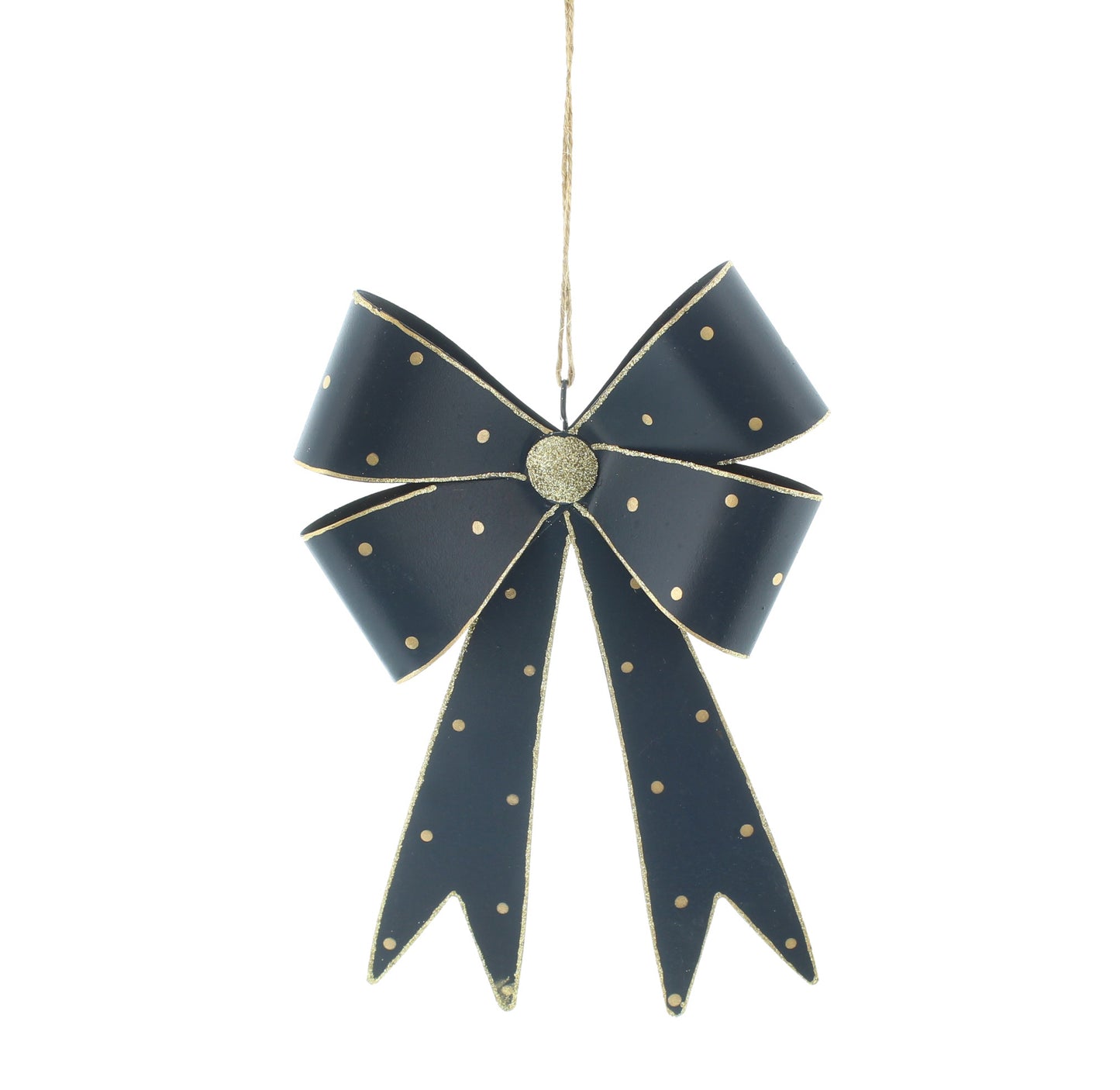 Blue Metal Bow with Gold Glitter Christmas Decoration Detail 25cm