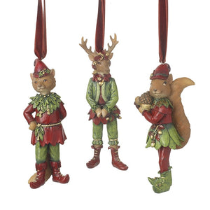 Christmas Forest Animals in Elf Clothing Hanging Decorations