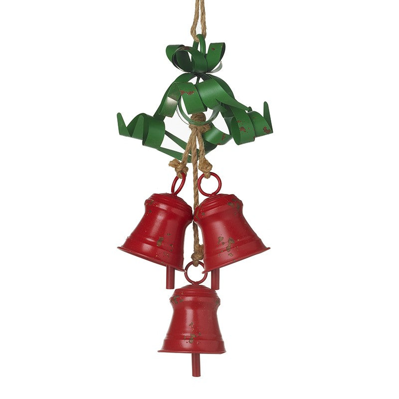 Vintage Style Christmas Red Bells With Metal Ribbon