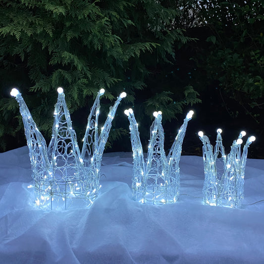 Chirstmas Soft Acrylic 3 Piece Set of Crowns 140 White LED Lights