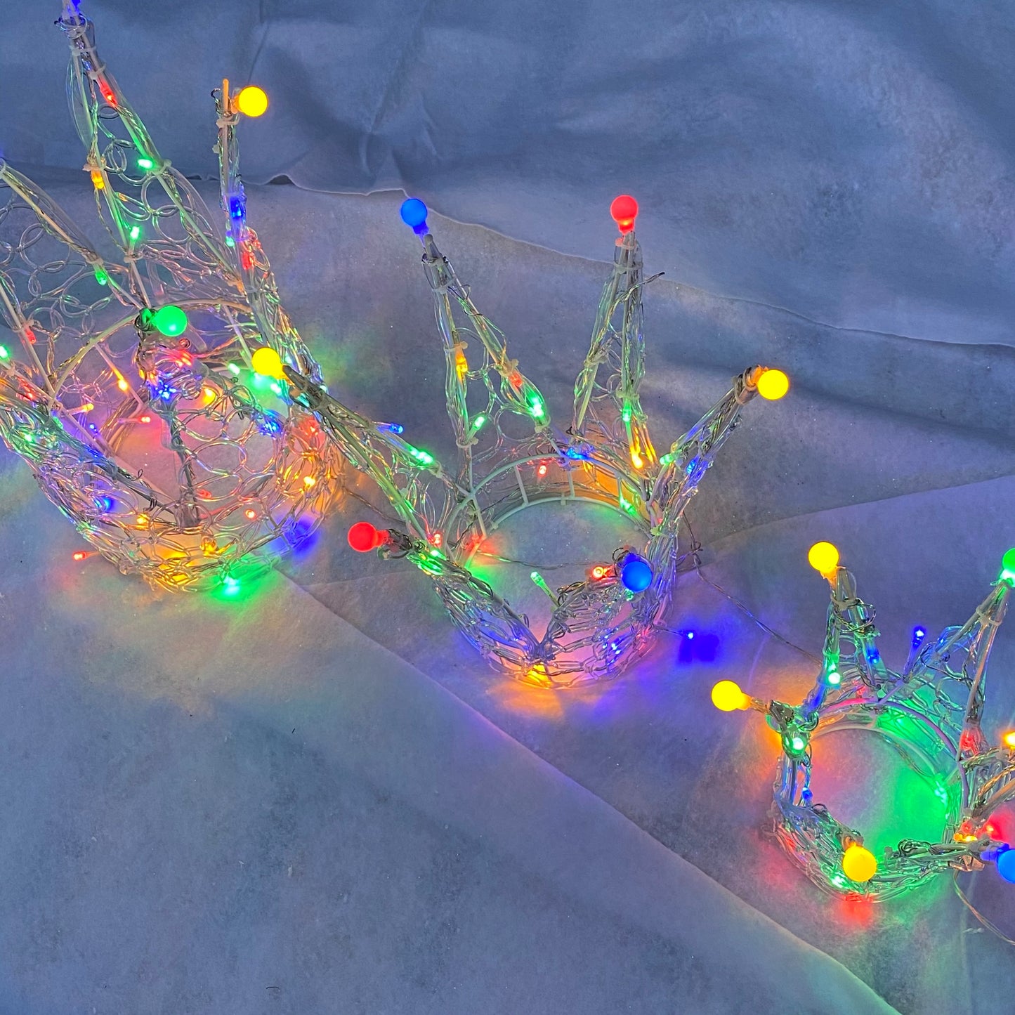 Christmas Soft Acrylic 3 Piece Set of Crowns 140 Multi Coloured LED Lights