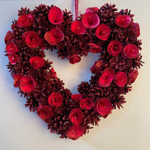 Red Christmas Pinecone Heart Wreath
