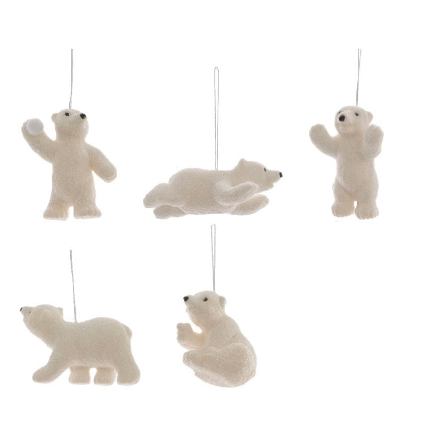 5 White Polar Bear Christmas Bauble Set