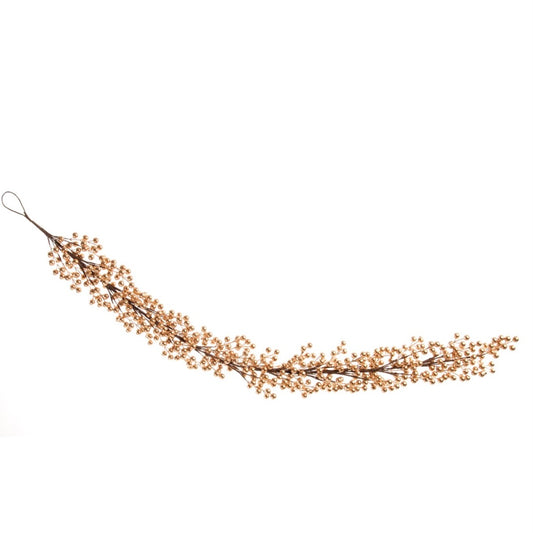 A gold berry Christmas garland with a frosted effect, designed to be used as festive decor.