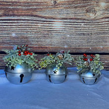 Load image into Gallery viewer, Christmas Silver Bells set of 3 with Festive Foliage
