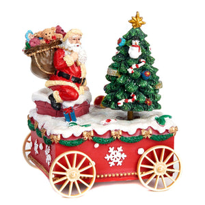 Musical Santa With Tree on Cart Christmas Music Box