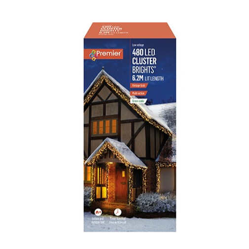 Premier 480 LED Cluster Brights Christmas Lights Vintage Gold