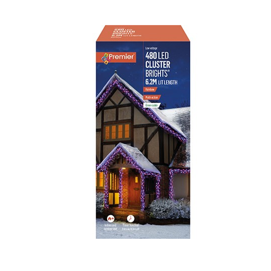 Premier 480 LED Cluster Brights Christmas Lights Rainbow